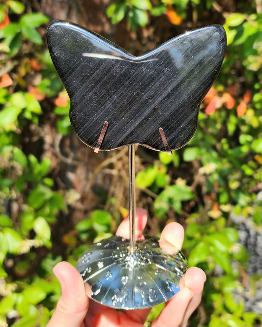 Midnight Lace Obsidian Butterfly on Stand