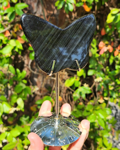 Midnight Lace Obsidian Butterfly on Stand