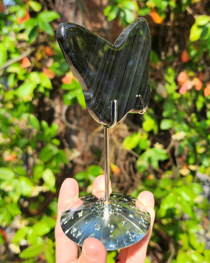 Midnight Lace Obsidian Butterfly on Stand