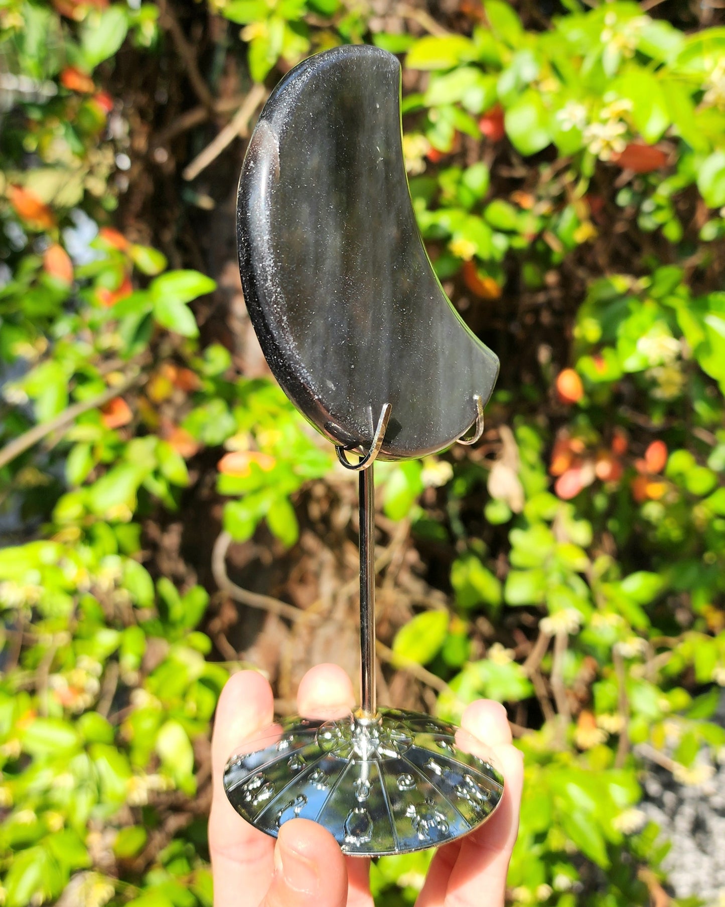 Midnight Lace Obsidian Moon on Stand