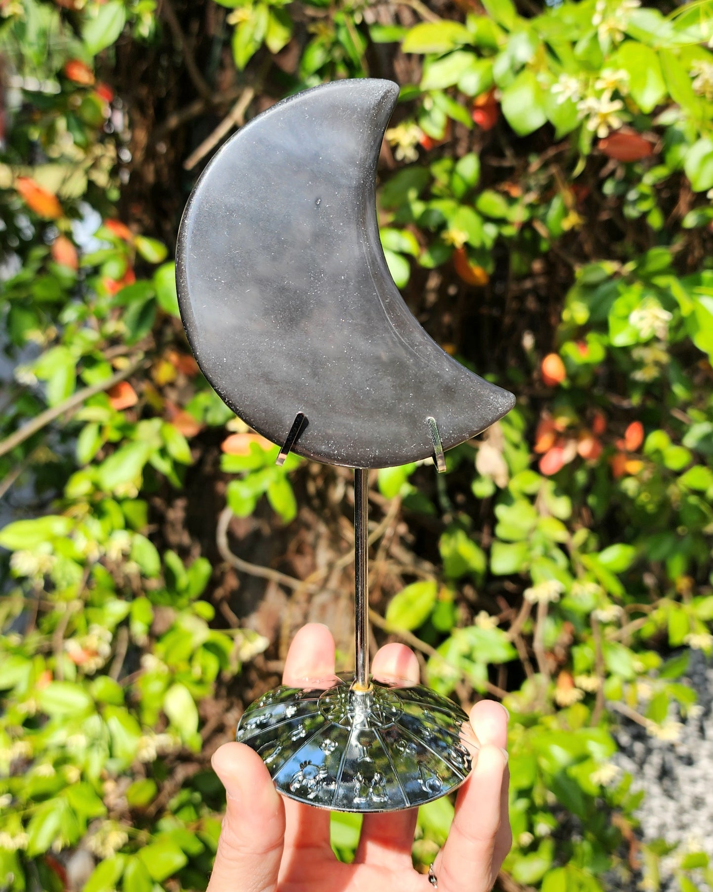 Midnight Lace Obsidian Moon on Stand