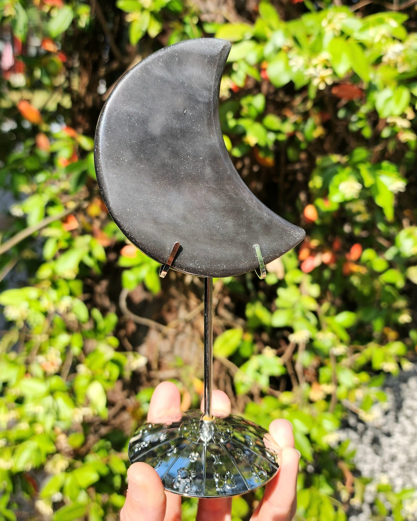 Midnight Lace Obsidian Moon on Stand