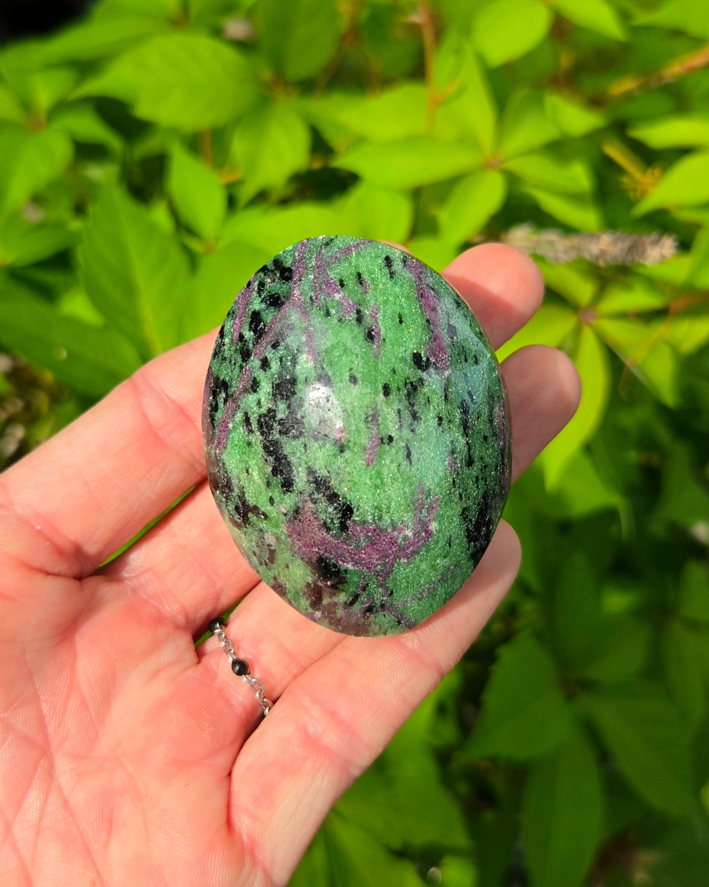 Ruby in Zoisite Palm Stone UV Reactive