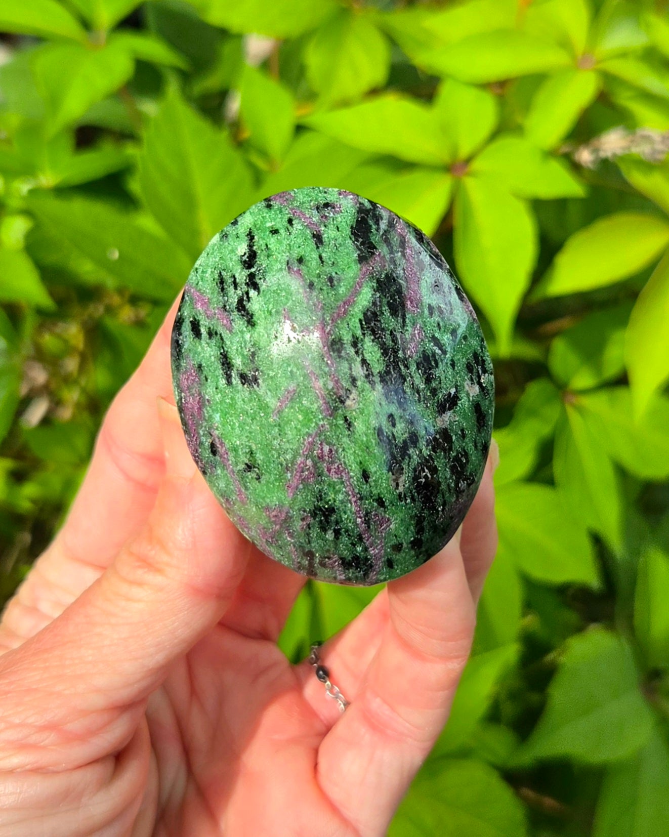 Ruby in Zoisite Palm Stone UV Reactive