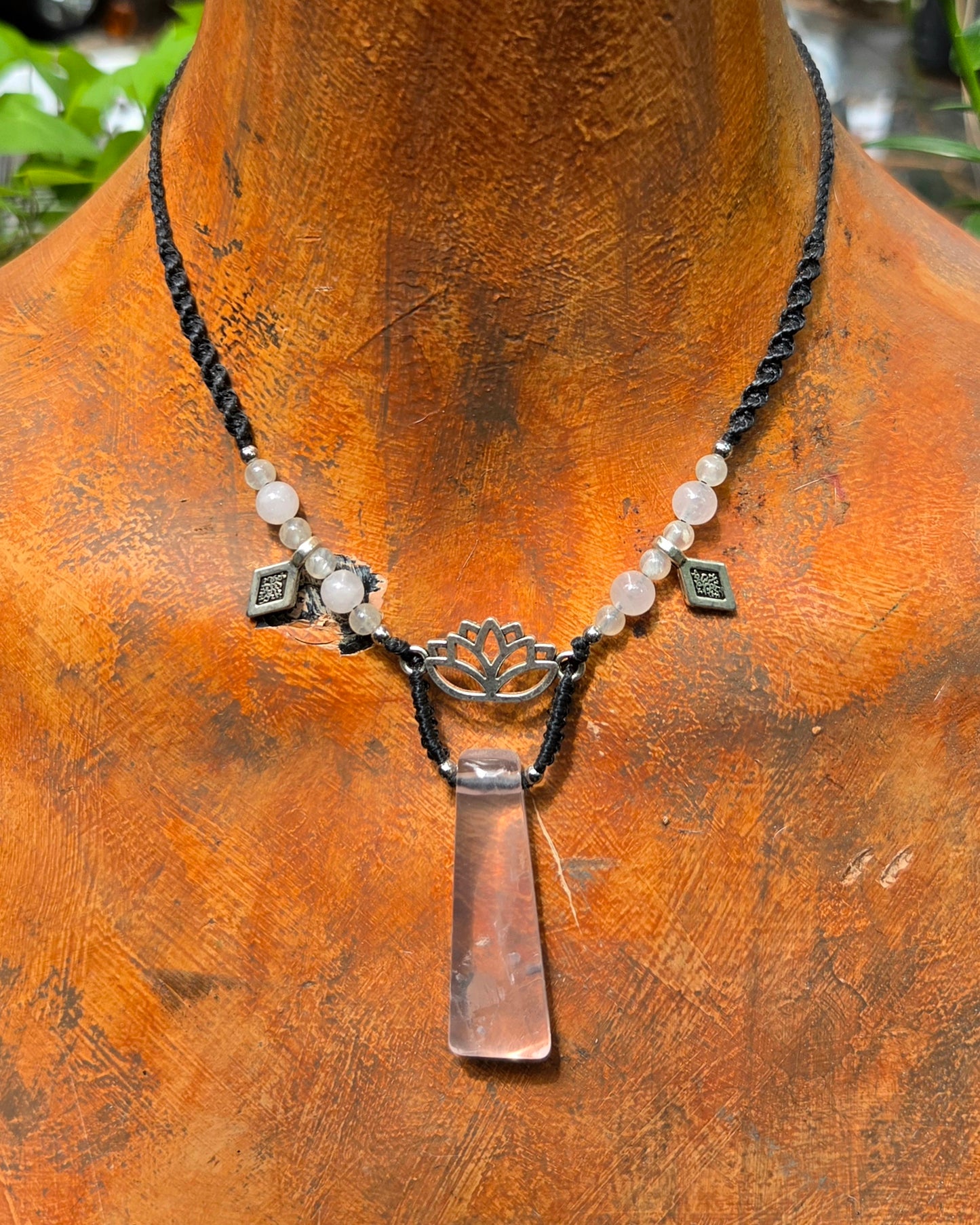 Rose Quartz Lotus Macrame Necklace