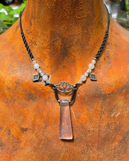 Rose Quartz Lotus Macrame Necklace