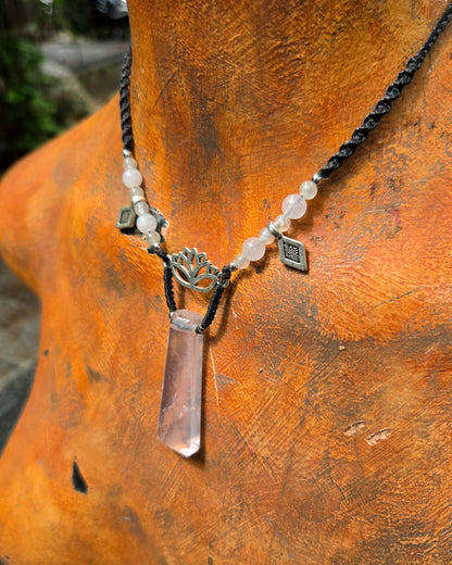 Rose Quartz Lotus Macrame Necklace
