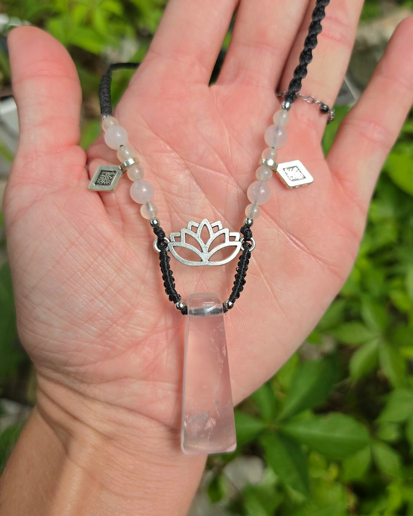 Rose Quartz Lotus Macrame Necklace
