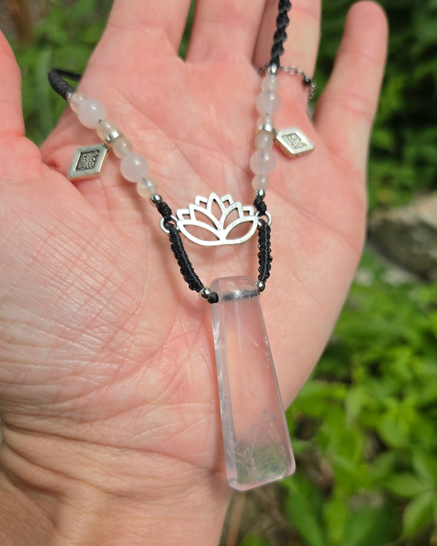 Rose Quartz Lotus Macrame Necklace
