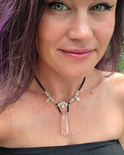 Rose Quartz Lotus Macrame Necklace