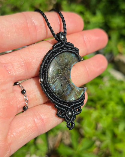 Labradorite Moon Macrame Necklace