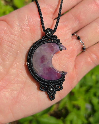 Amethyst Moon Macrame Necklace