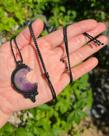 Amethyst Moon Macrame Necklace