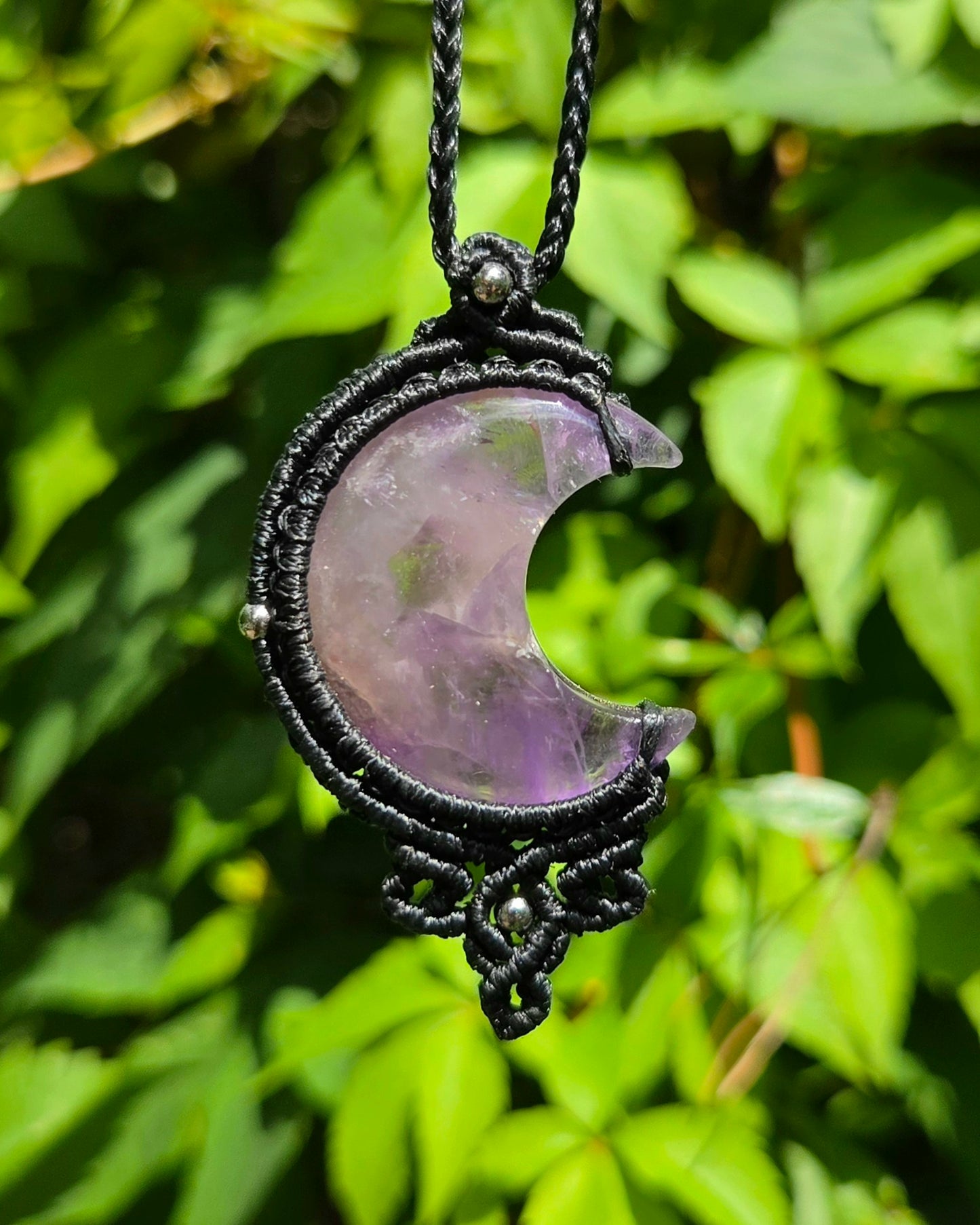 Amethyst Moon Macrame Necklace