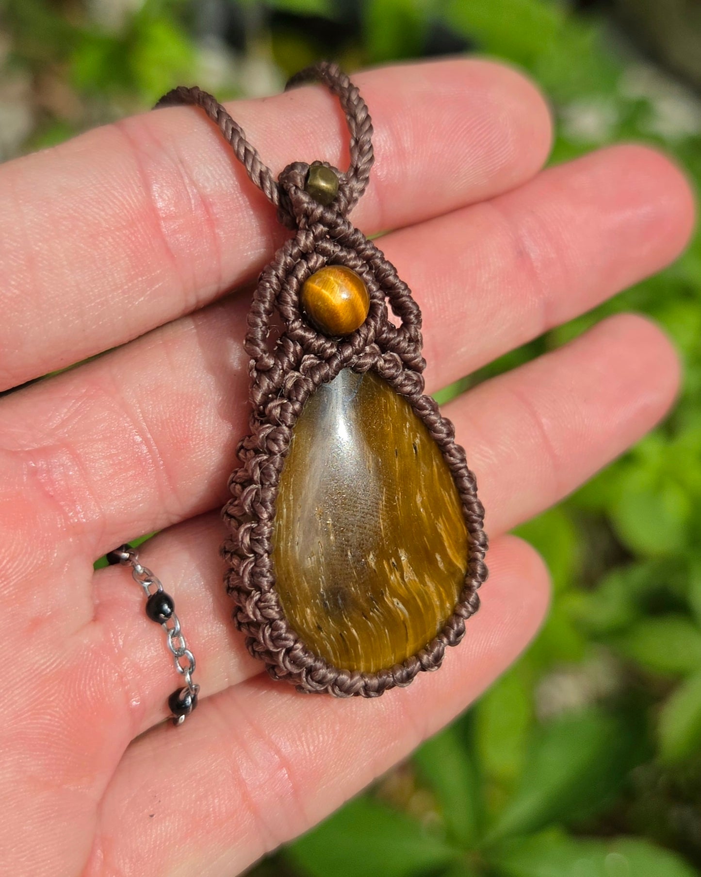 Tiger Eye Teardrop Macrame Necklace