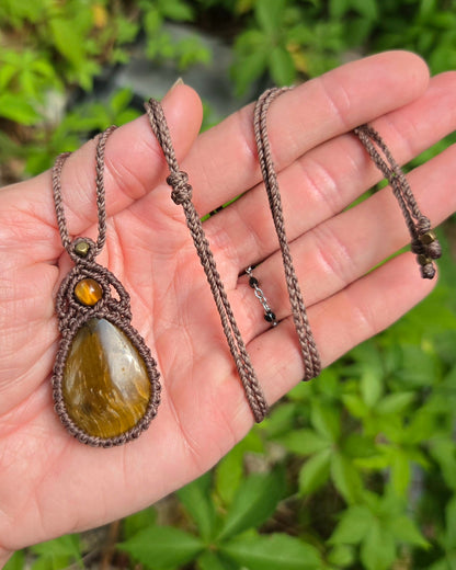 Tiger Eye Teardrop Macrame Necklace