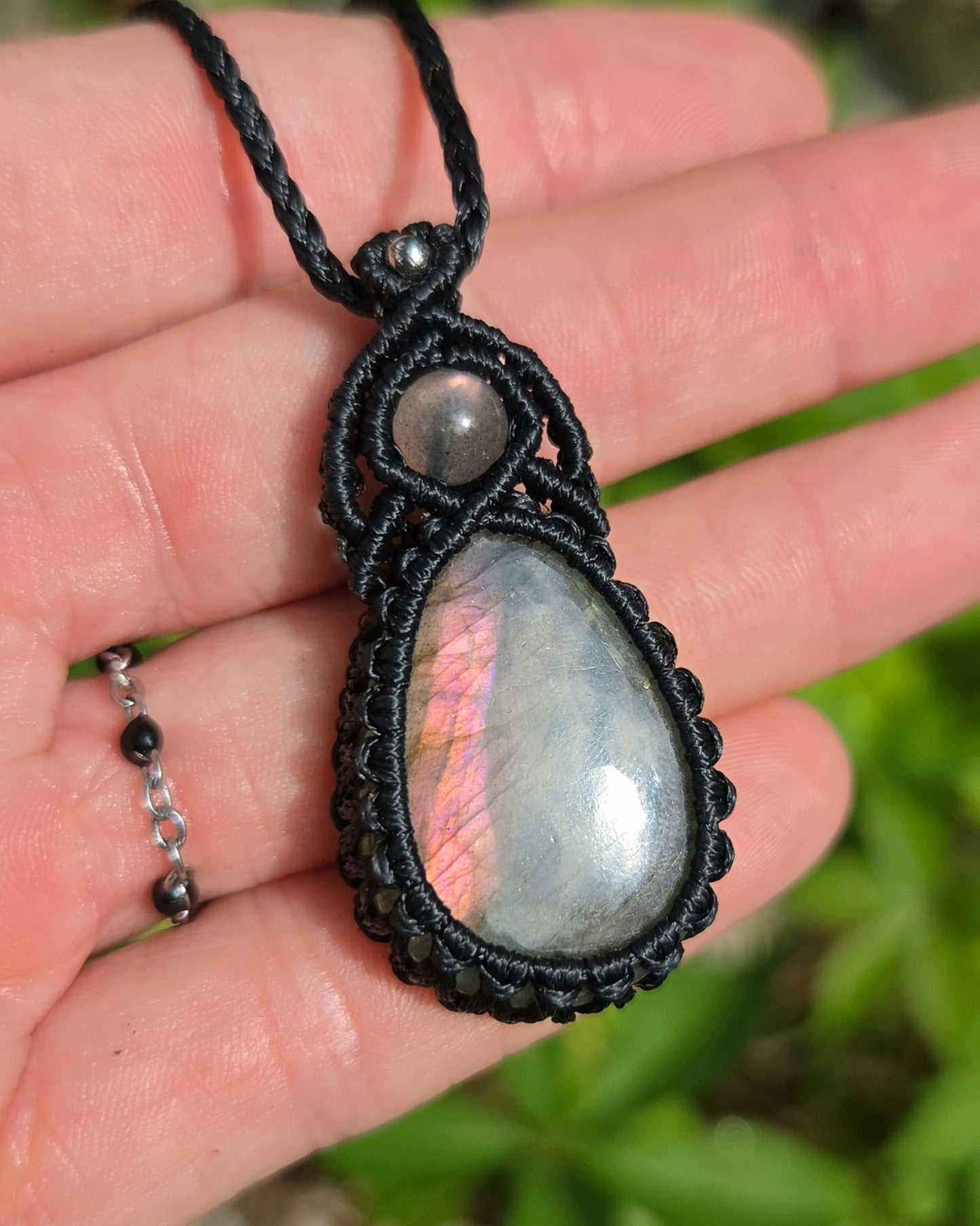 Purple Labradorite Teardrop Macrame Necklace