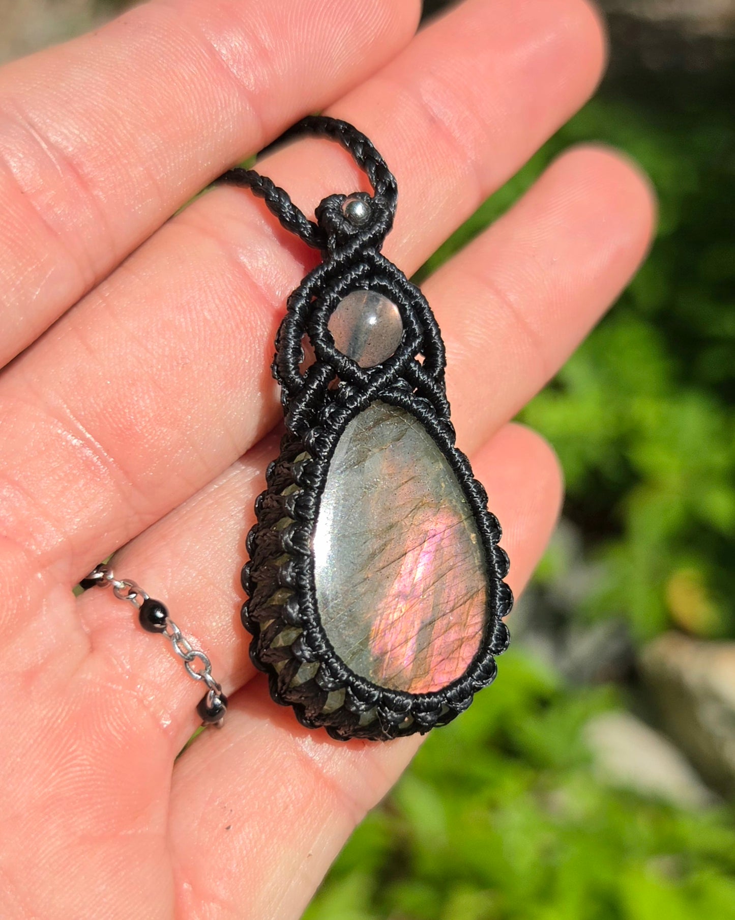 Purple Labradorite Teardrop Macrame Necklace