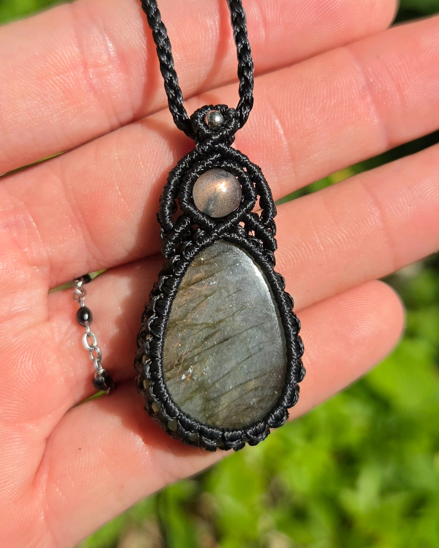 Purple Labradorite Teardrop Macrame Necklace