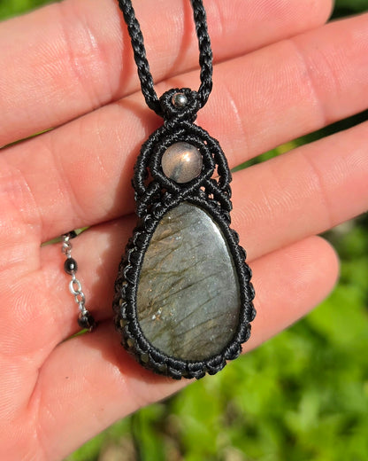 Purple Labradorite Teardrop Macrame Necklace