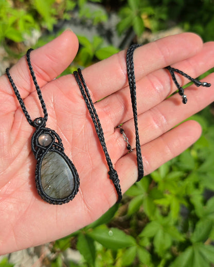 Purple Labradorite Teardrop Macrame Necklace