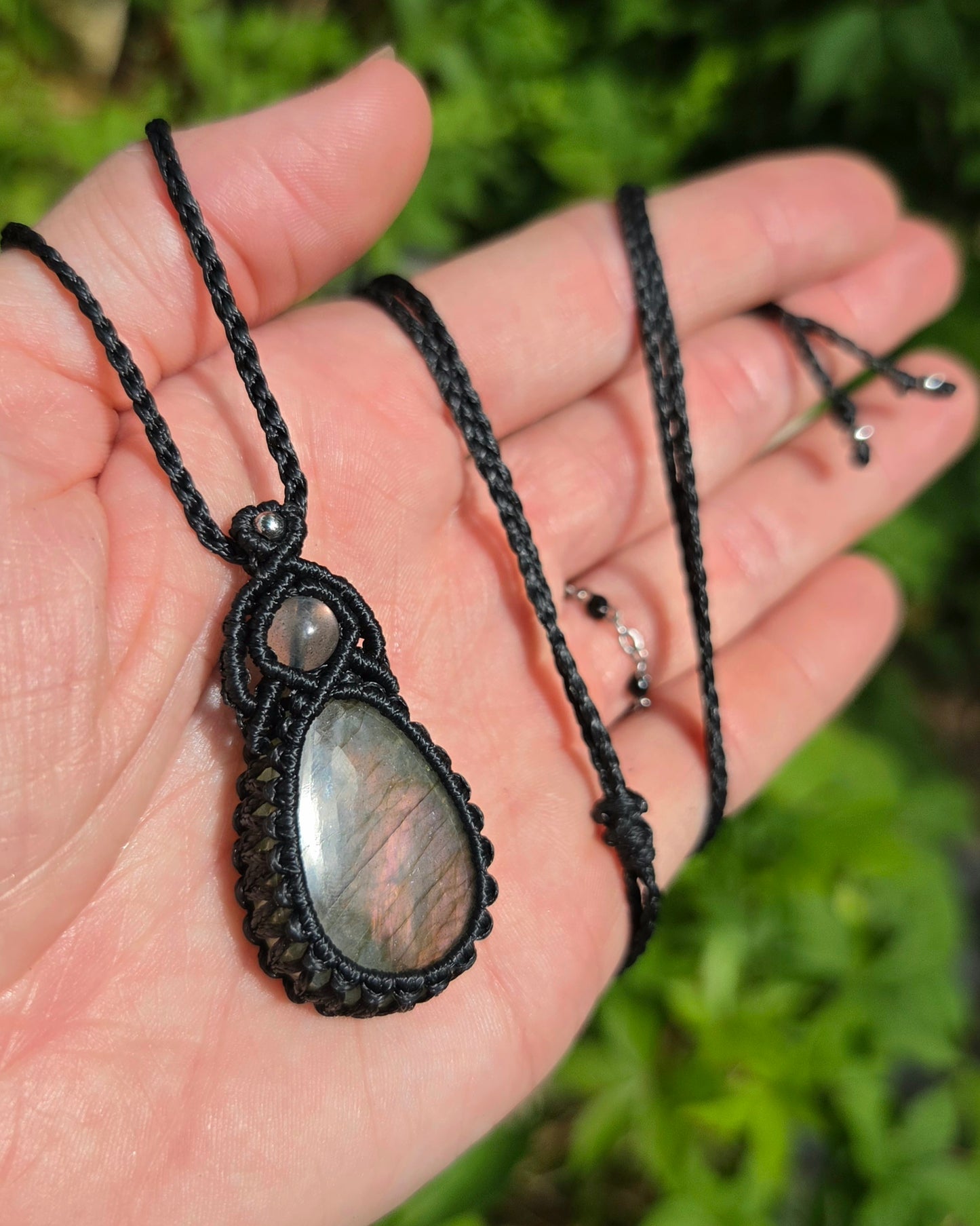 Purple Labradorite Teardrop Macrame Necklace