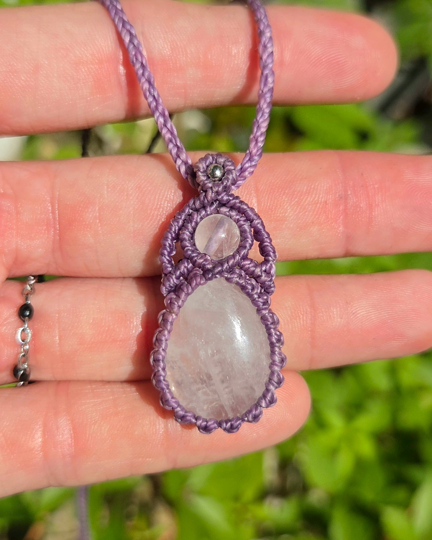 Clear Quartz Teardrop Macrame Necklace