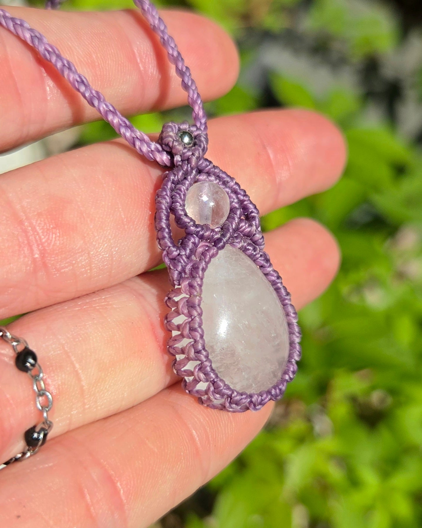 Clear Quartz Teardrop Macrame Necklace