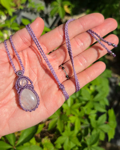 Clear Quartz Teardrop Macrame Necklace