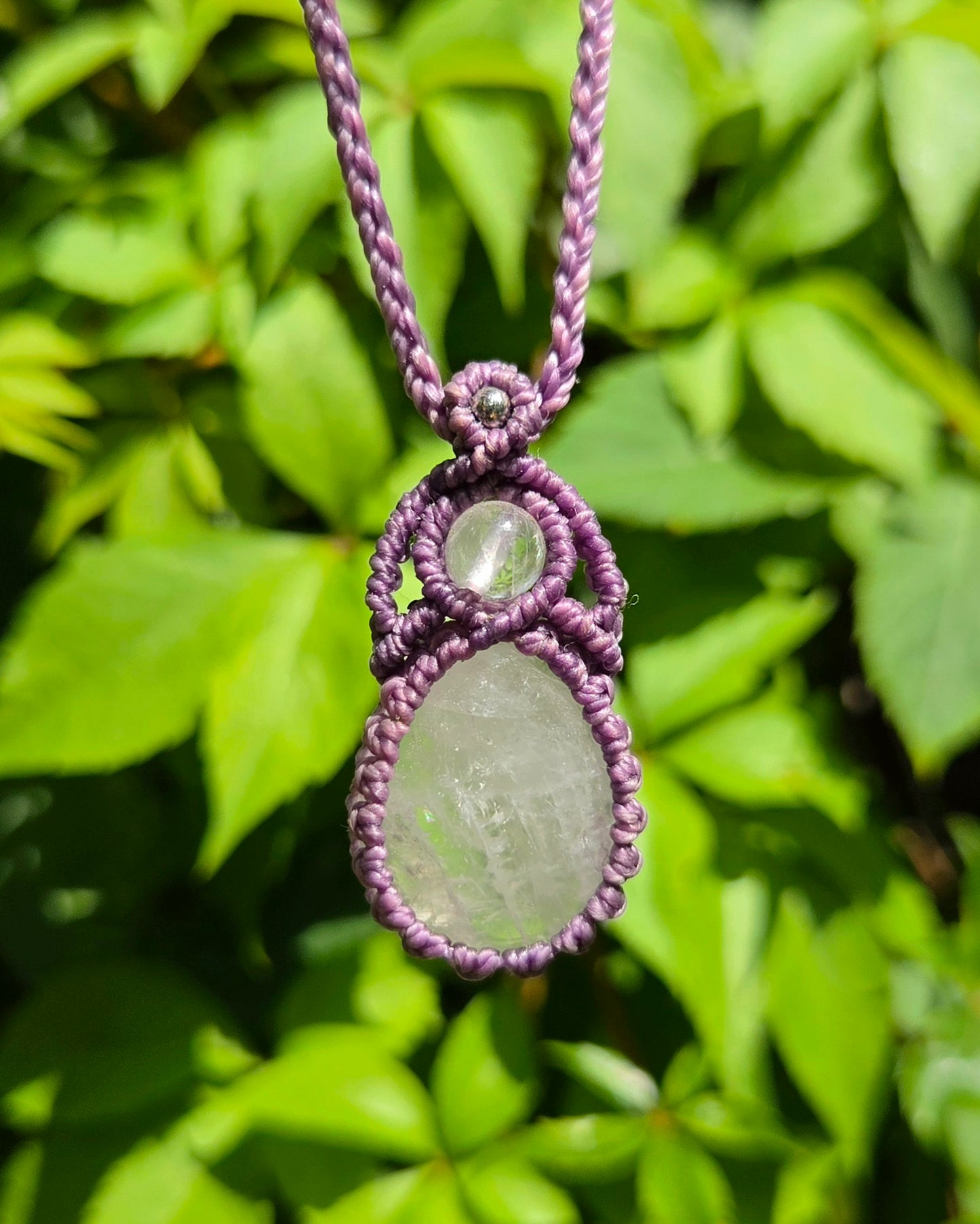 Clear Quartz Teardrop Macrame Necklace