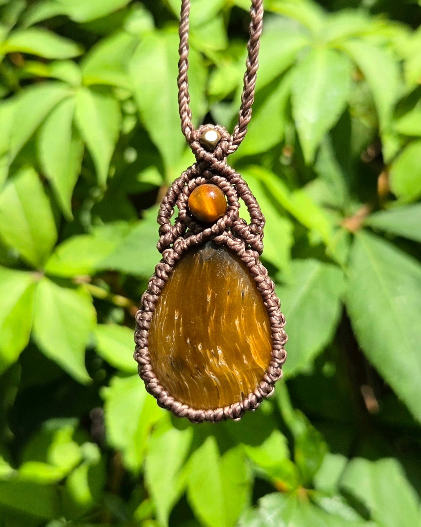 Tiger Eye Teardrop Macrame Necklace
