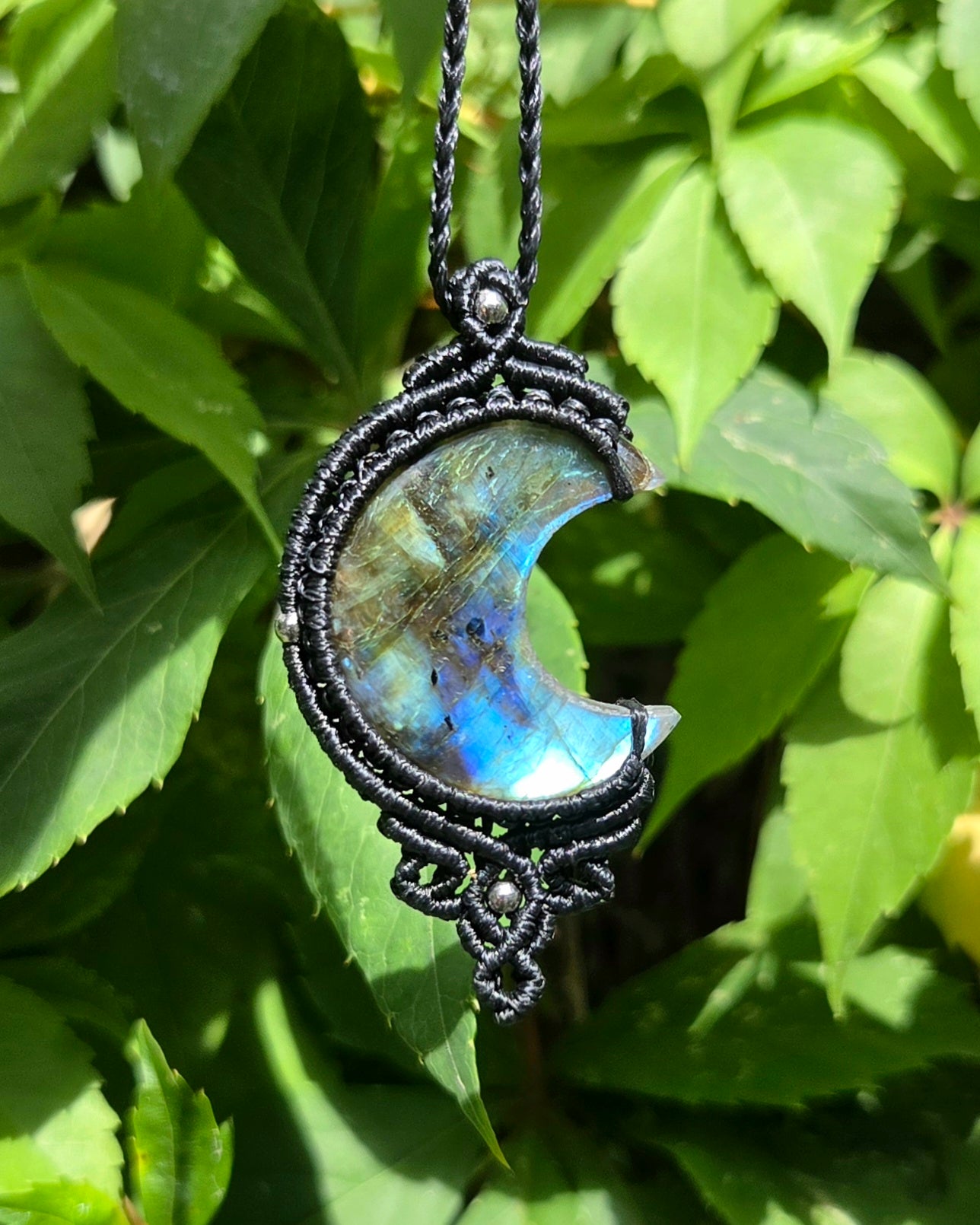 Labradorite Moon Macrame Necklace