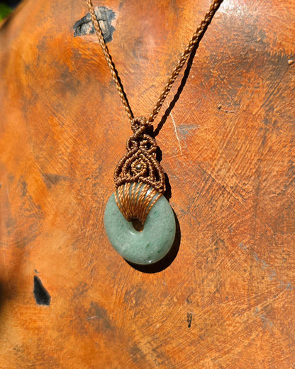 Green Aventurine Pi Stone Macrame Necklace