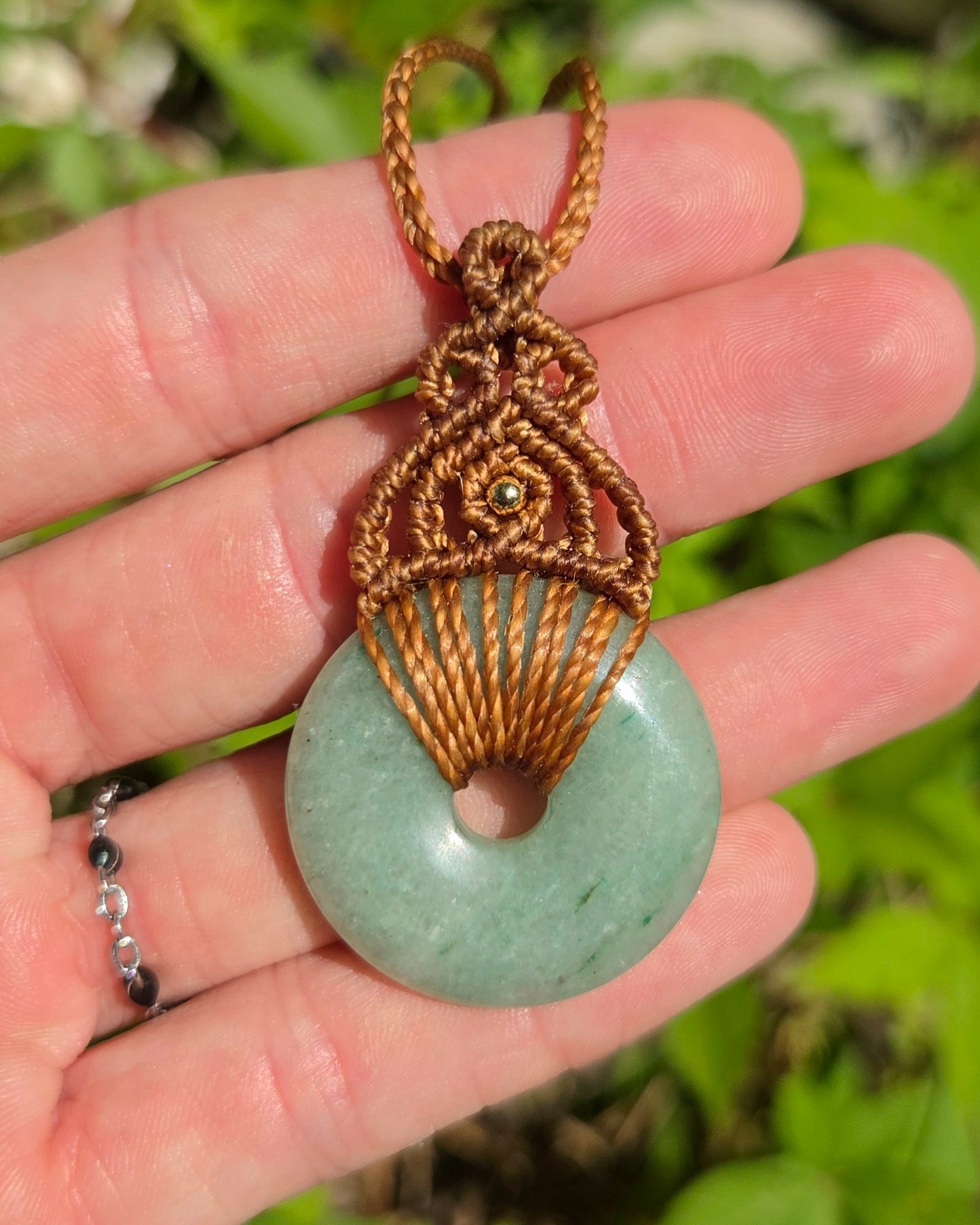 Green Aventurine Pi Stone Macrame Necklace