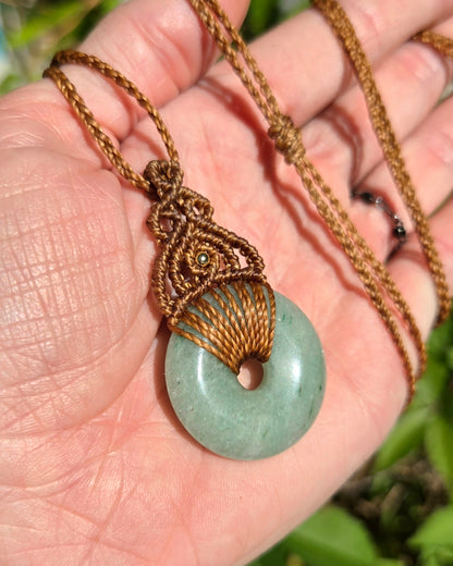 Green Aventurine Pi Stone Macrame Necklace