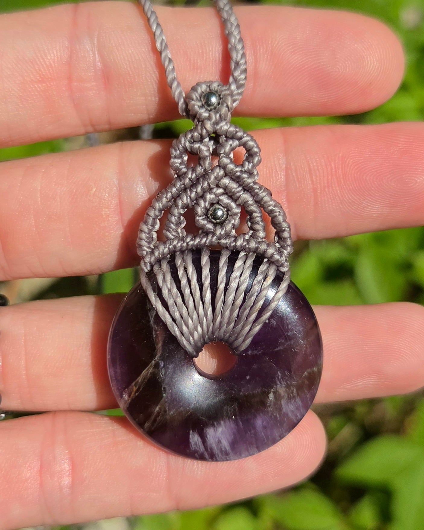 Amethyst Pi Stone Macrame Necklace