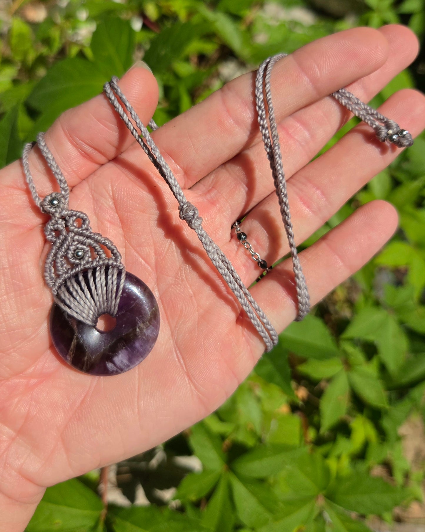 Amethyst Pi Stone Macrame Necklace