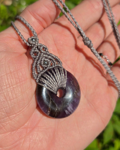 Amethyst Pi Stone Macrame Necklace