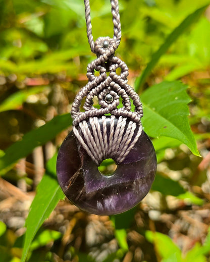 Amethyst Pi Stone Macrame Necklace