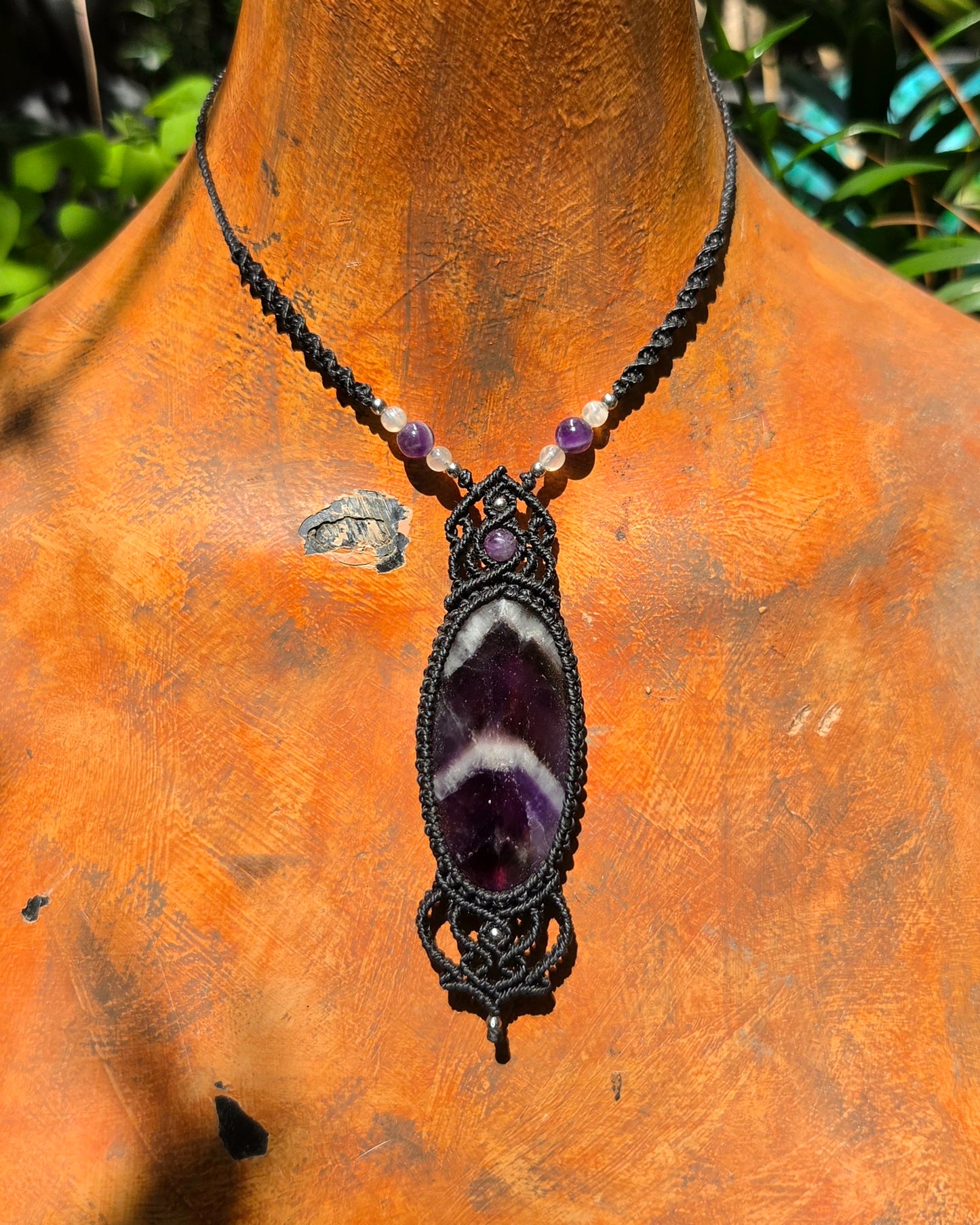 Chevron Amethyst Macrame Necklace