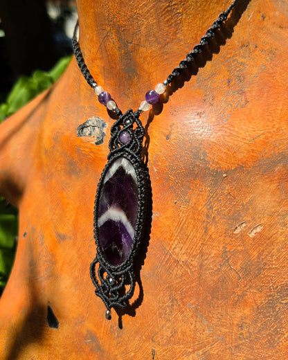 Chevron Amethyst Macrame Necklace