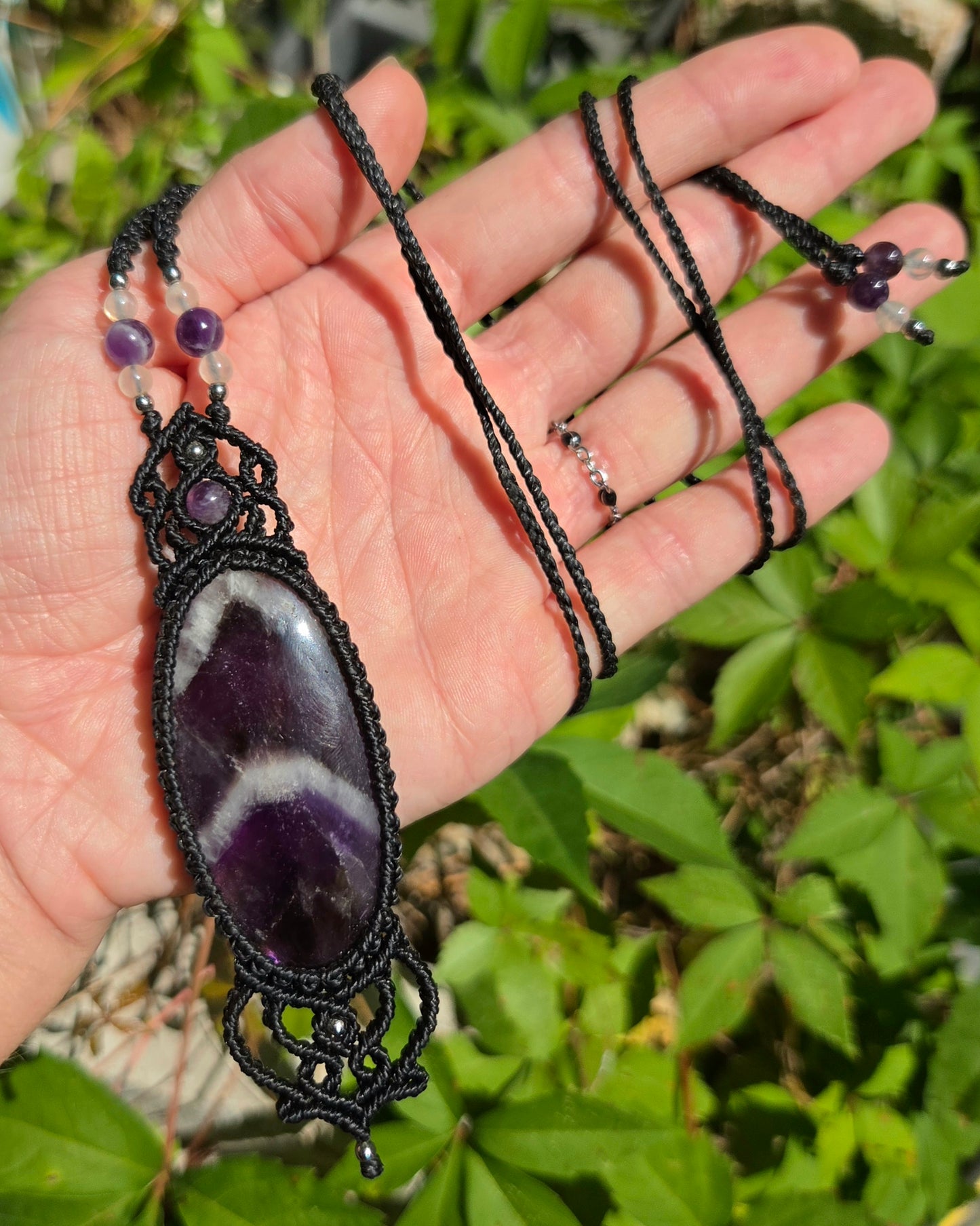 Chevron Amethyst Macrame Necklace