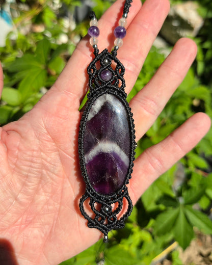 Chevron Amethyst Macrame Necklace