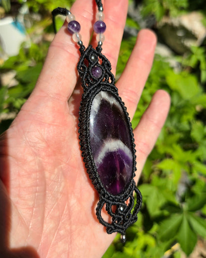 Chevron Amethyst Macrame Necklace