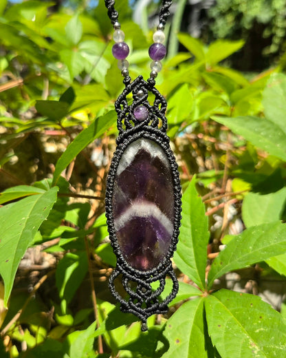 Chevron Amethyst Macrame Necklace