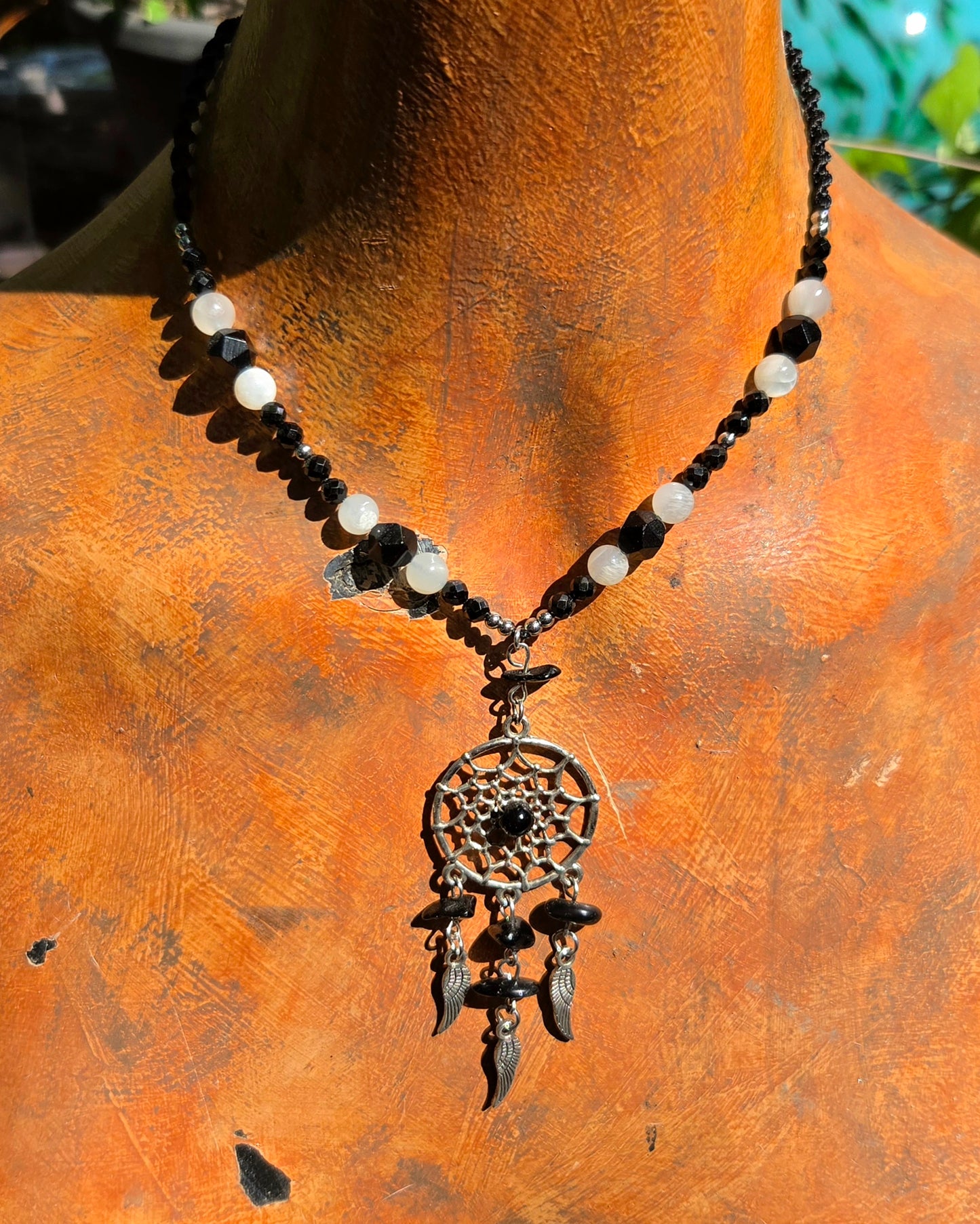 Obsidian Dreamcatcher Macrame Necklace