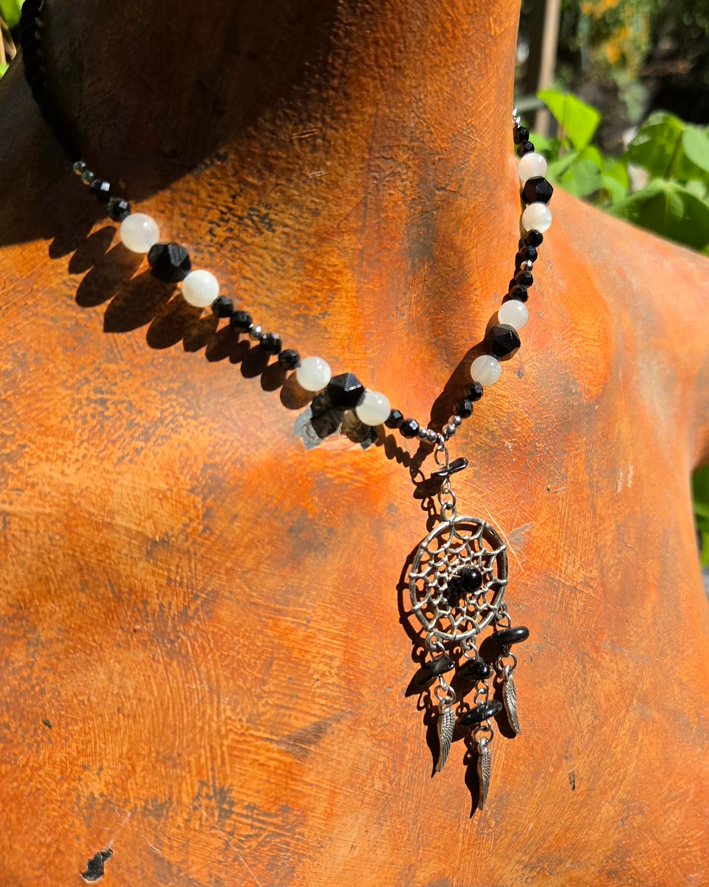 Obsidian Dreamcatcher Macrame Necklace