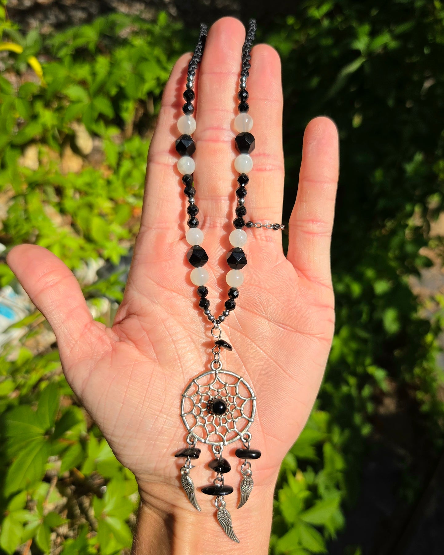Obsidian Dreamcatcher Macrame Necklace