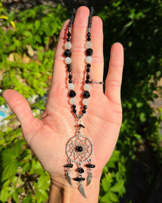 Obsidian Dreamcatcher Macrame Necklace