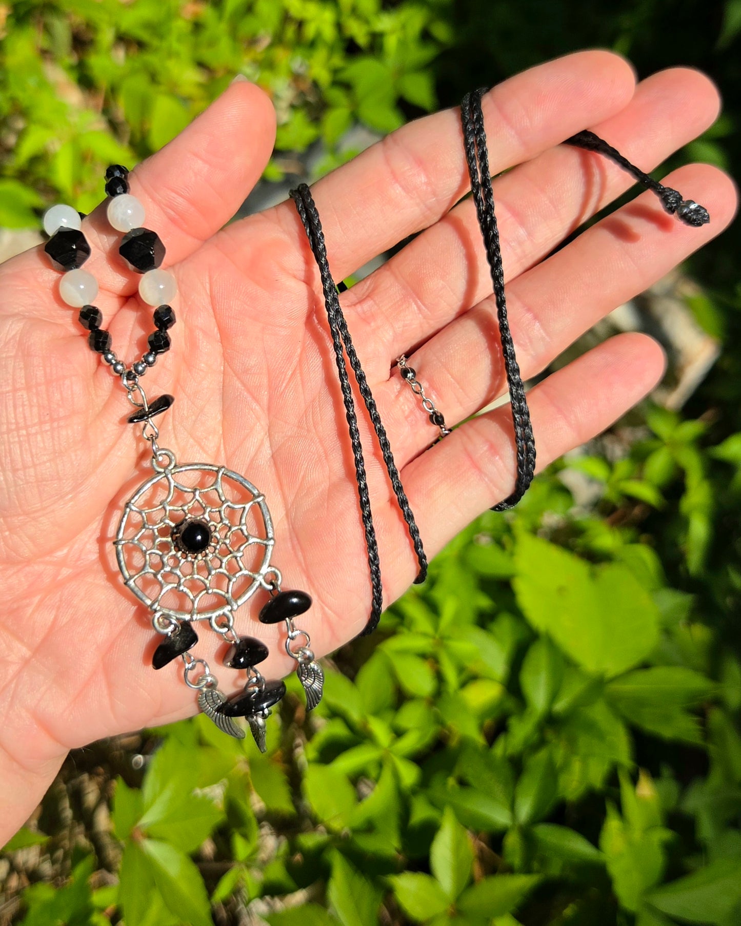 Obsidian Dreamcatcher Macrame Necklace